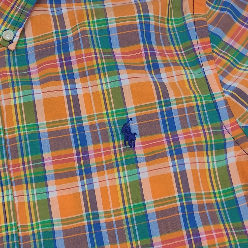 Ralph Lauren boys' orange plaid button down shirt size L